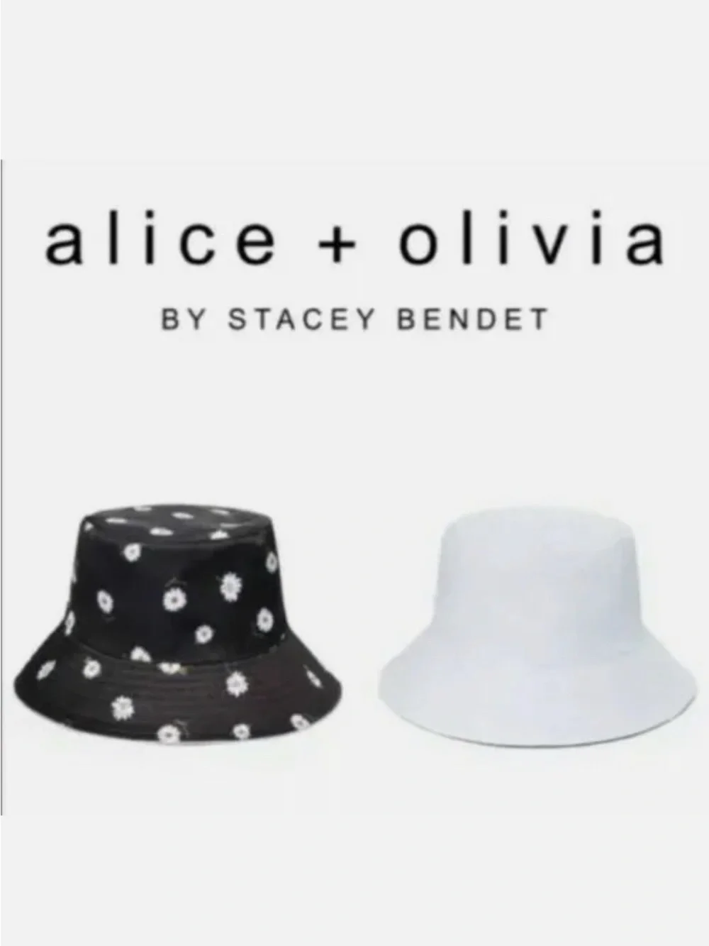 Alice + Olivia Reversible Black Daisy Bucket Hat with White Blossoms